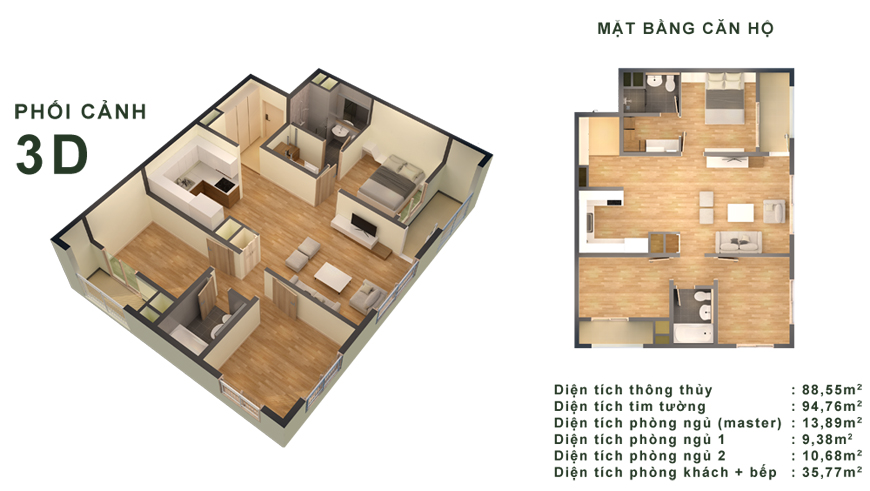 Mặt bằng căn hộ B của Chung Cư Quốc Tế Booyoung Vina